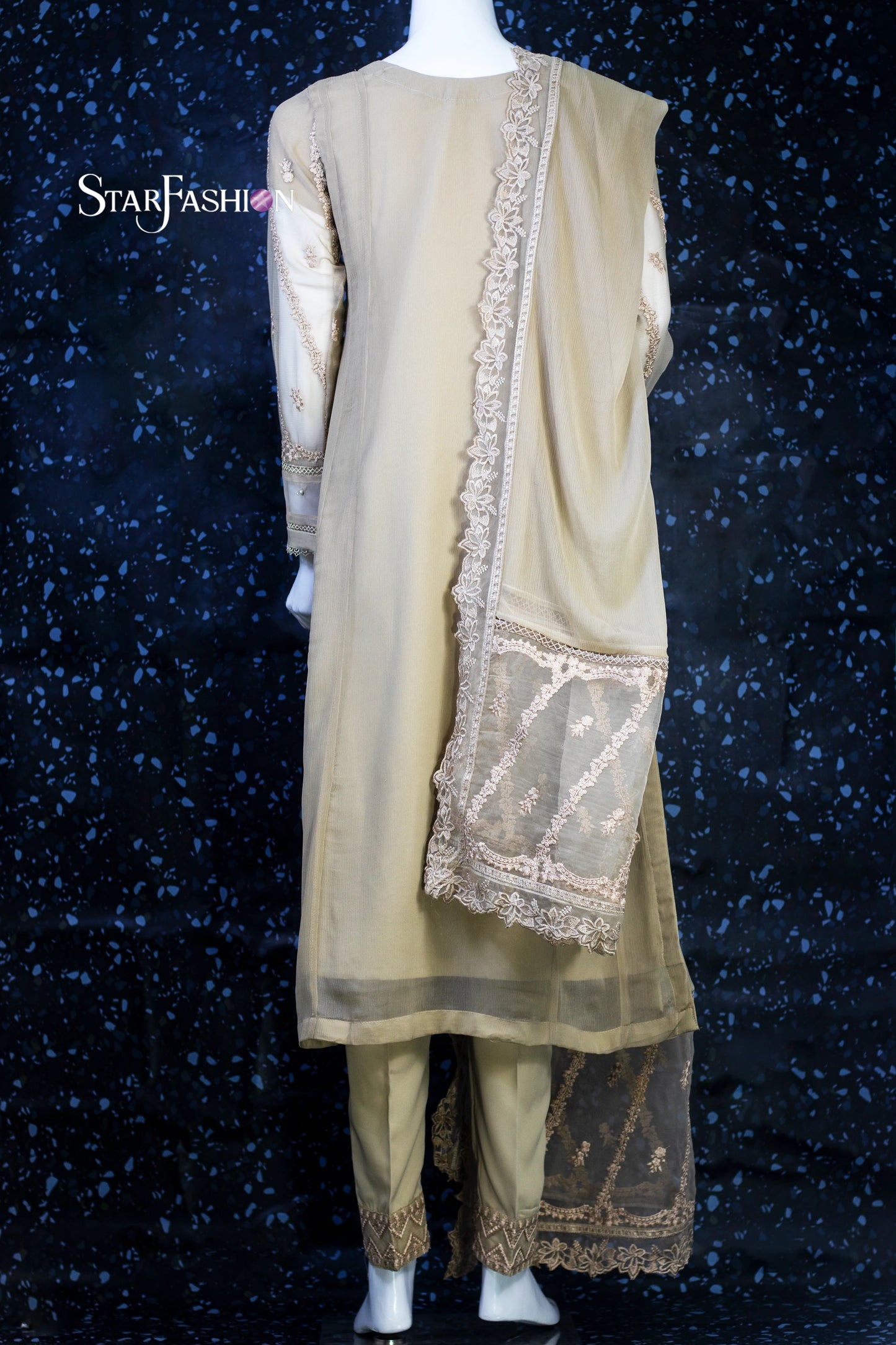 Elegant Straight Chiffon Ensemble with Grip-Style Trouser & Dupatta