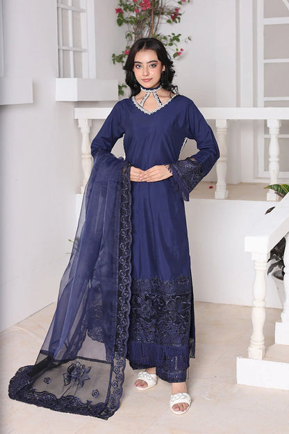 Elegant Long Silk Kurta with Embroidered Net Dupatta