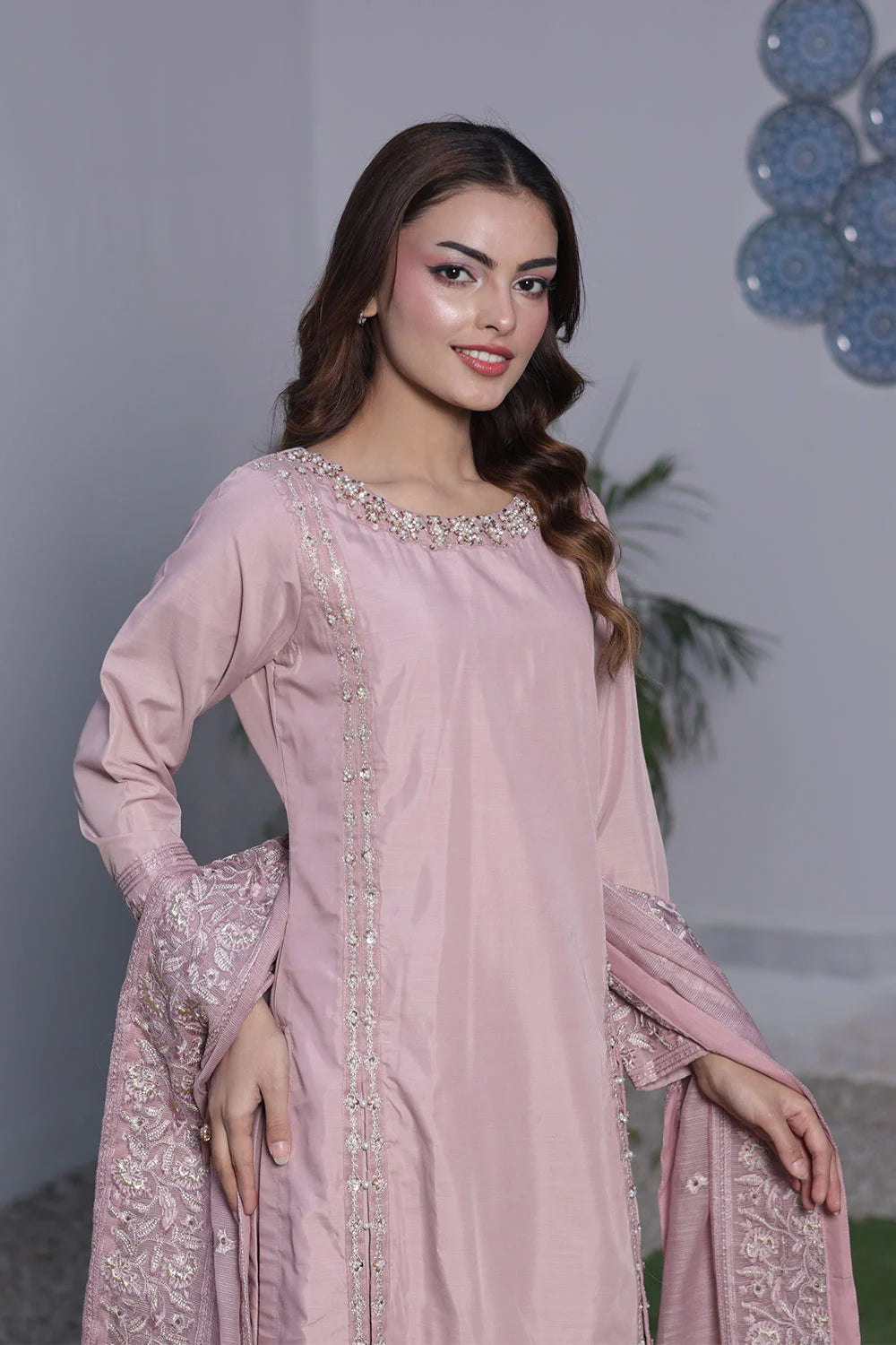 Silk Long A-Line Kurta Suit with Khaddi Net Dupatta