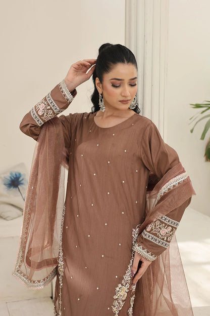 Embroidered Raw Silk Suit with Khaddi Net Dupatta