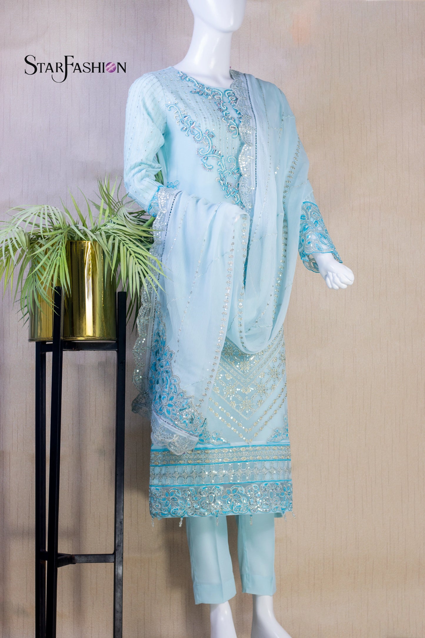 Stitched formal embroidered shirt+ bottom+ dupatta