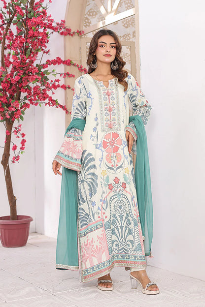 Printed Chiffon Straight Kurta with Chiffon Dupatta
