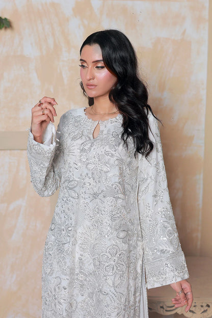 Embroidered Chiffon Straight Kurta with Crush Plazzo