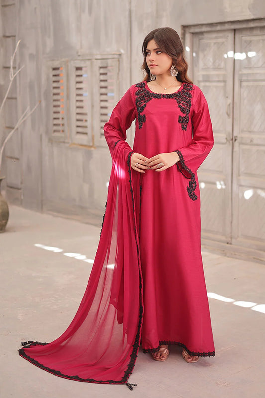 Embroidered Silk Long Kurta & Straight Trouser Set | 3-Piece