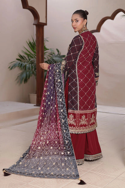 Maroon Chiffon Straight Shirt with Malai Silk Plazzo & Chunri Dupatta