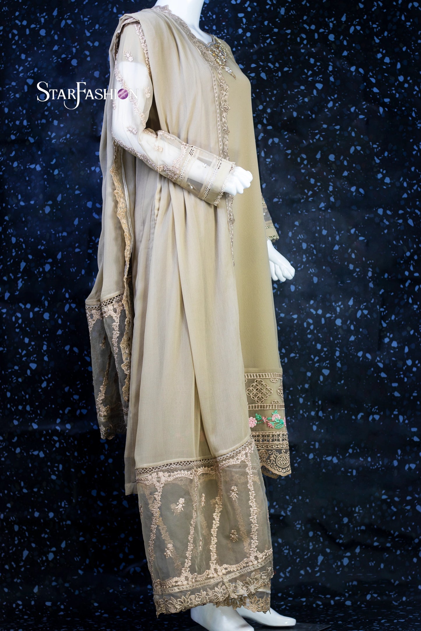 Elegant Straight Chiffon Ensemble with Grip-Style Trouser & Dupatta