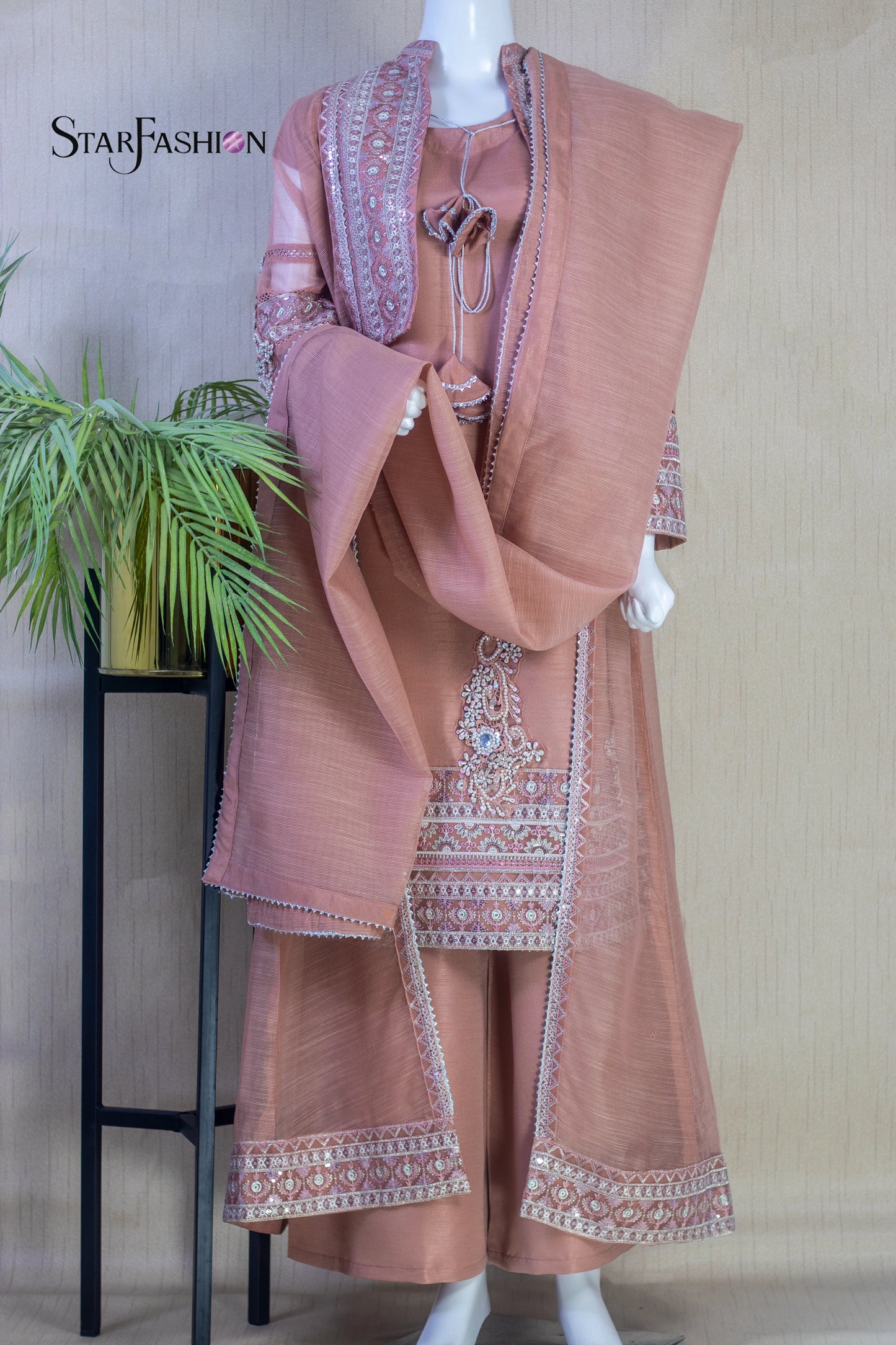 Iridescent Silk Waistcoat-Style Outfit with Chiffon Dupatta