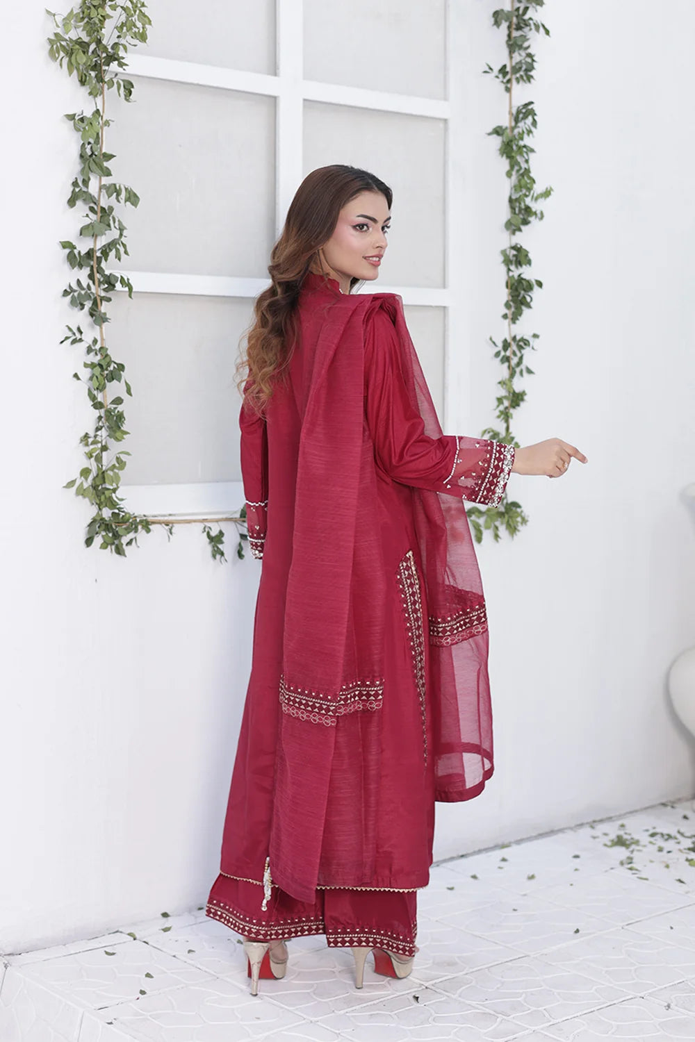 Chiffon A-Line Kurta Suit with Khaddi Net Dupatta