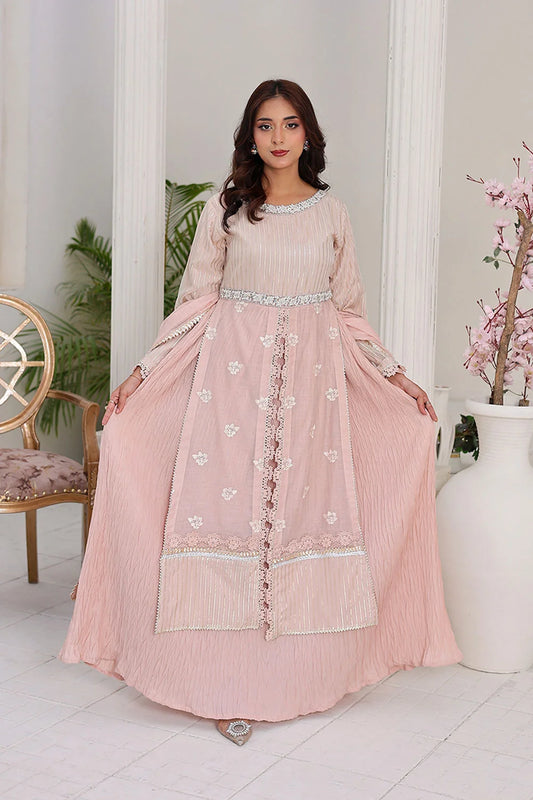 Embroidered Gown Style Chiffon Suit with Net Dupatta