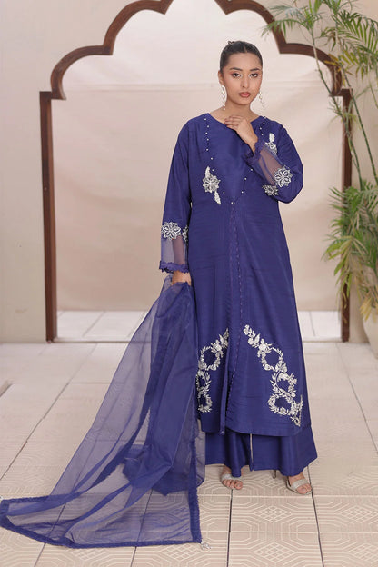 Coat Style Silk Suit with Net Dupatta & Plazzo