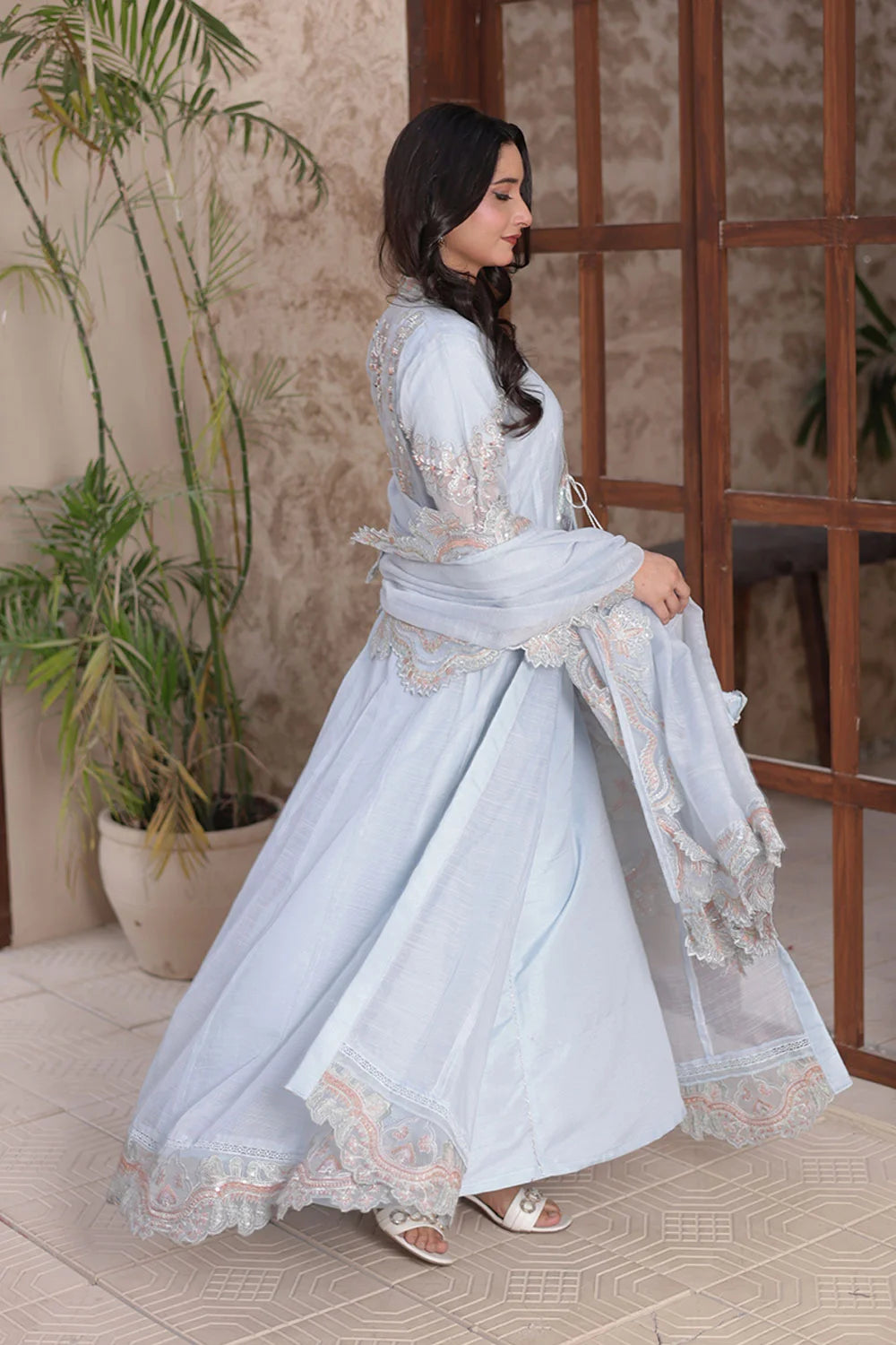 Embroidered Chiffon 4 Piece Coat Style Party Wear