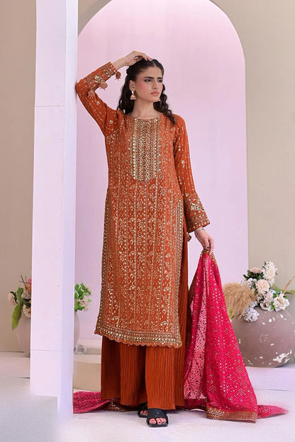 Fully Embroidered Chiffon A-Line Kurta with Plazzo