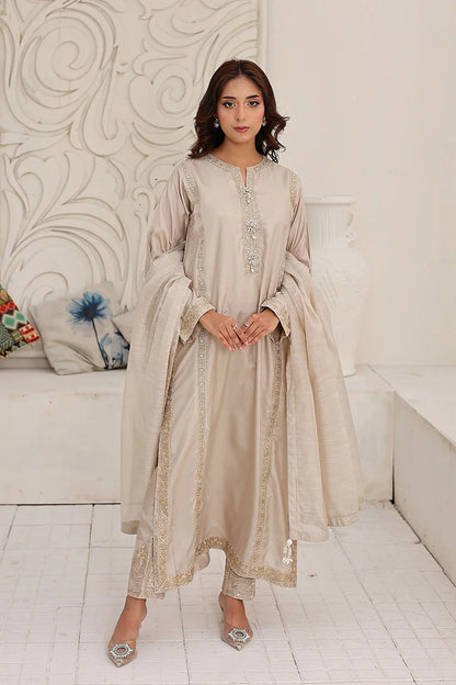 Refined Embroidered Raw Silk Straight-Cut Kurta Set