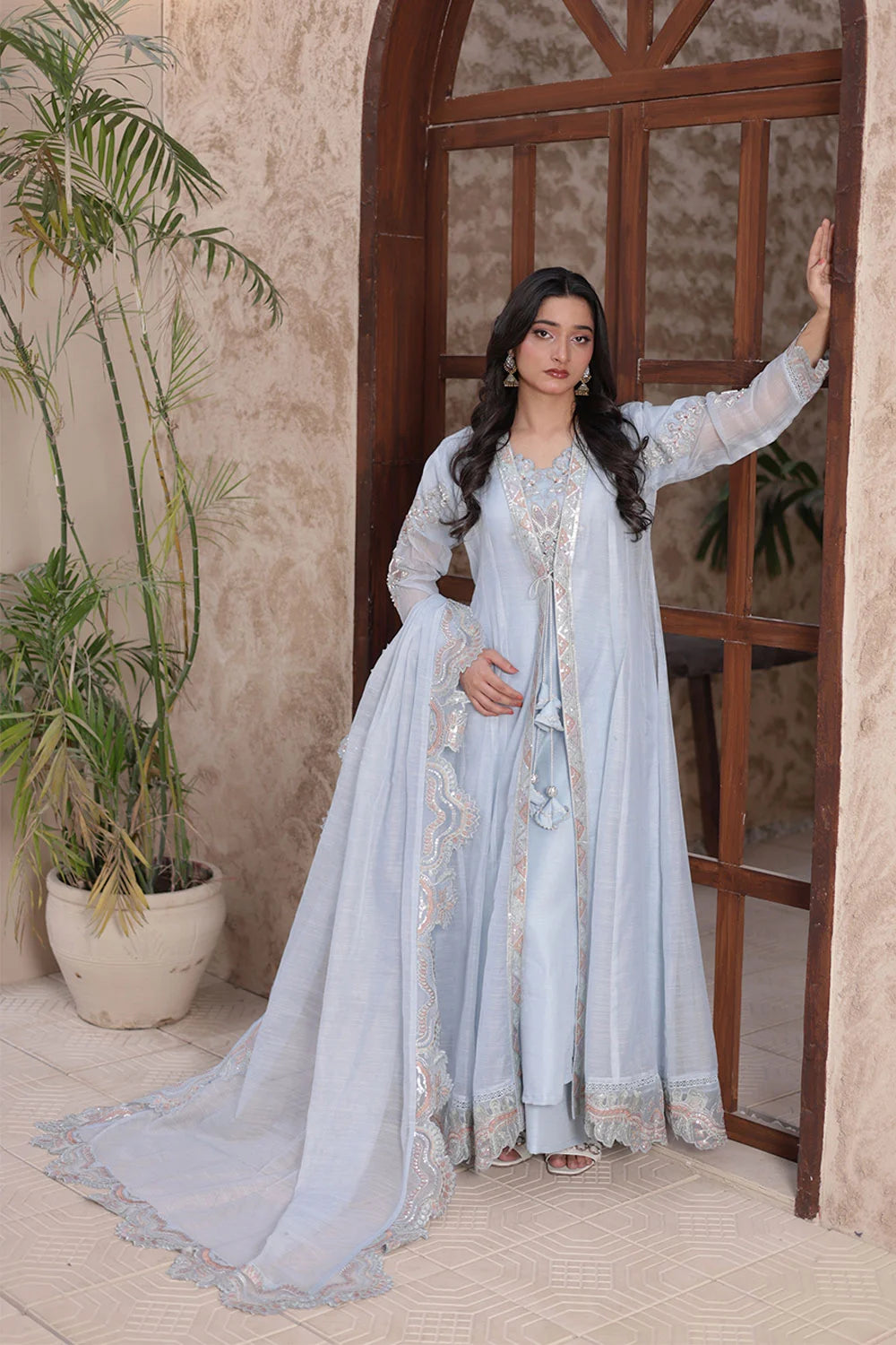 Embroidered Chiffon 4 Piece Coat Style Party Wear