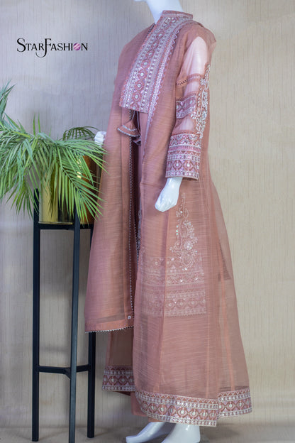 Iridescent Silk Waistcoat-Style Outfit with Chiffon Dupatta
