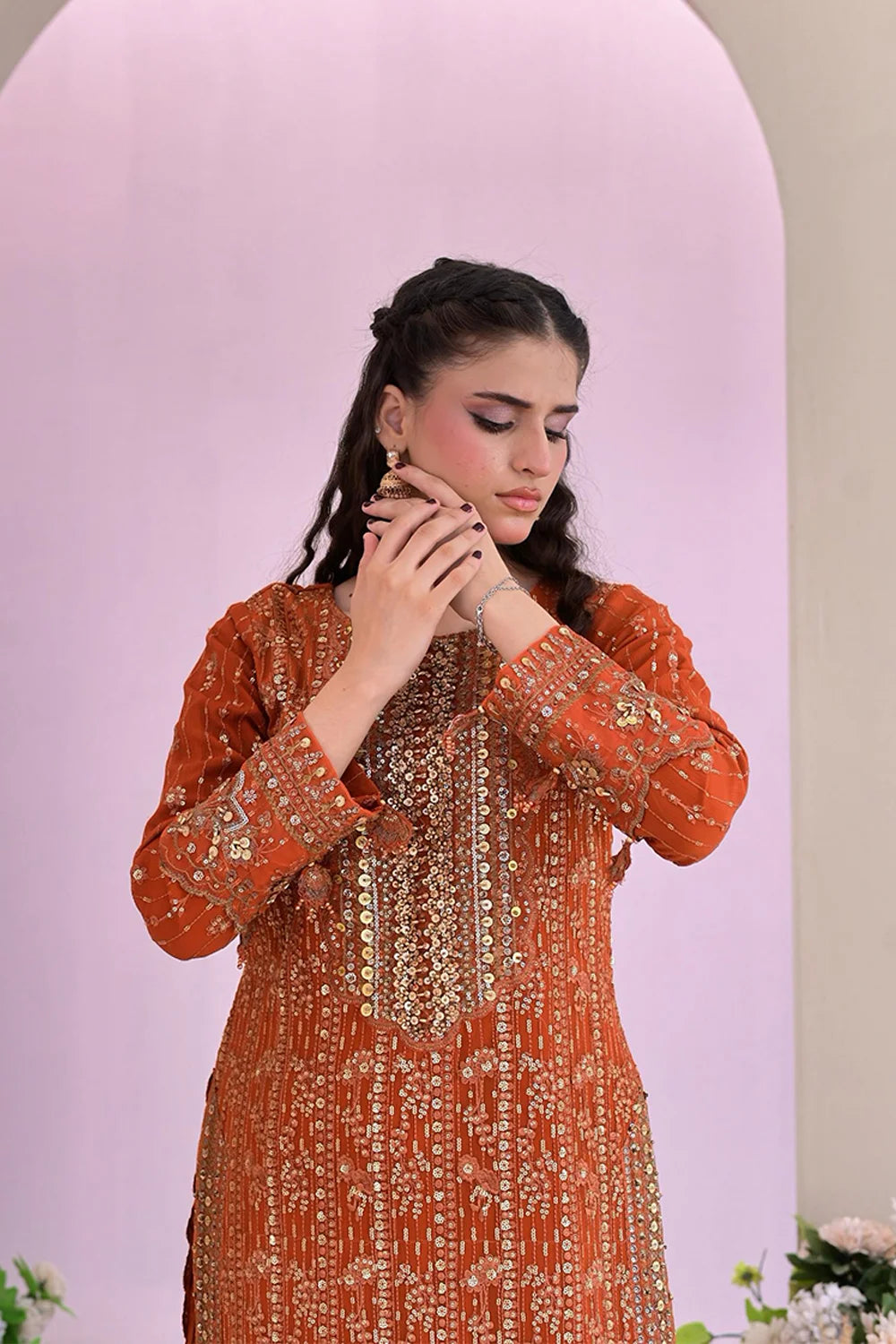 Fully Embroidered Chiffon A-Line Kurta with Plazzo