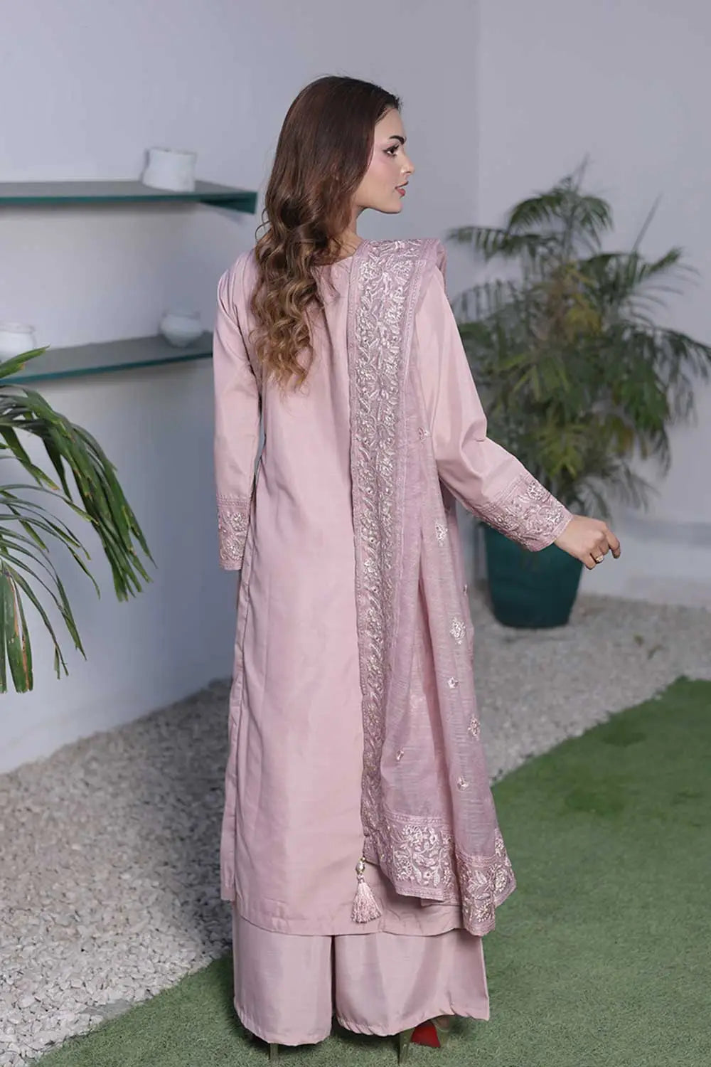 Silk Long A-Line Kurta Suit with Khaddi Net Dupatta