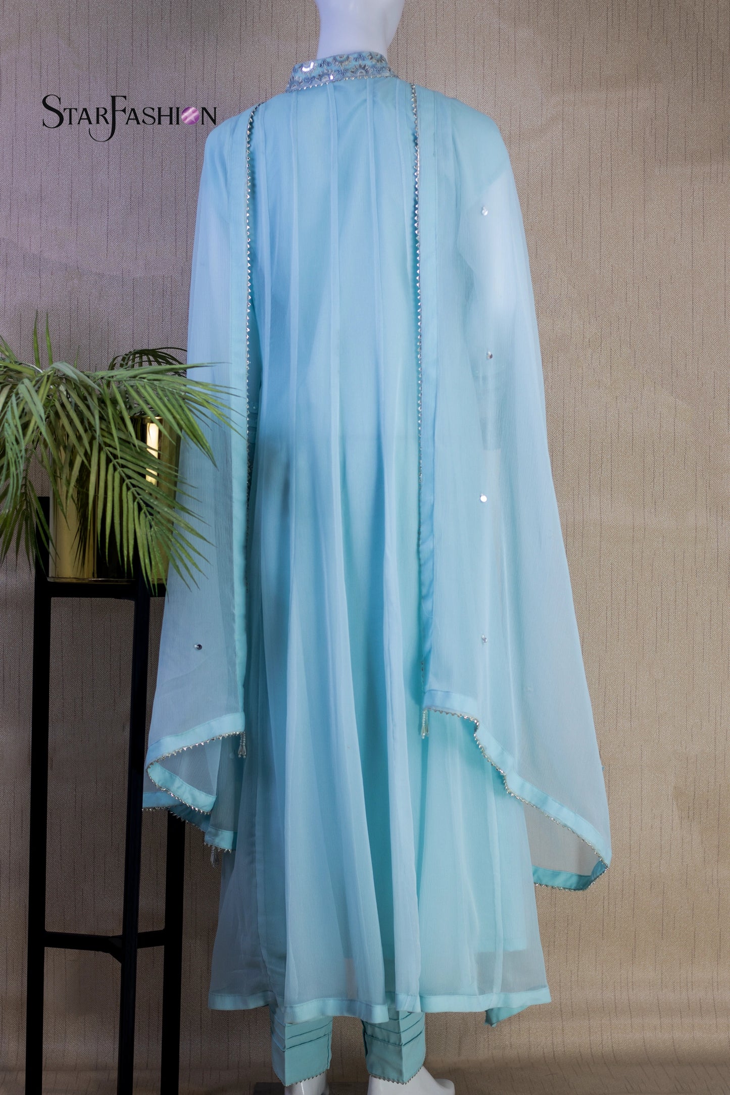 Iridescent Chiffon Ensemble with Silk Trouser & Dupatta