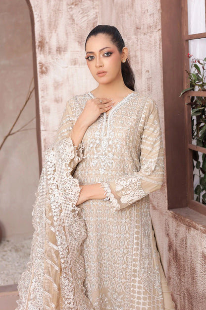 Embroidered Chiffon A-Line Suit with Net Dupatta
