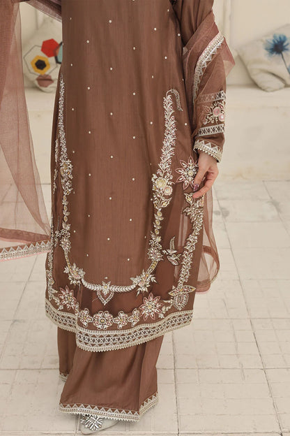 Embroidered Raw Silk Suit with Khaddi Net Dupatta