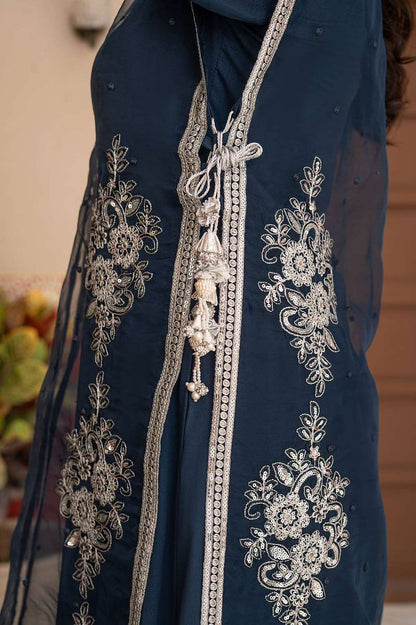 Navy Blue | Organza | Embroidered | 3-Piece Suit