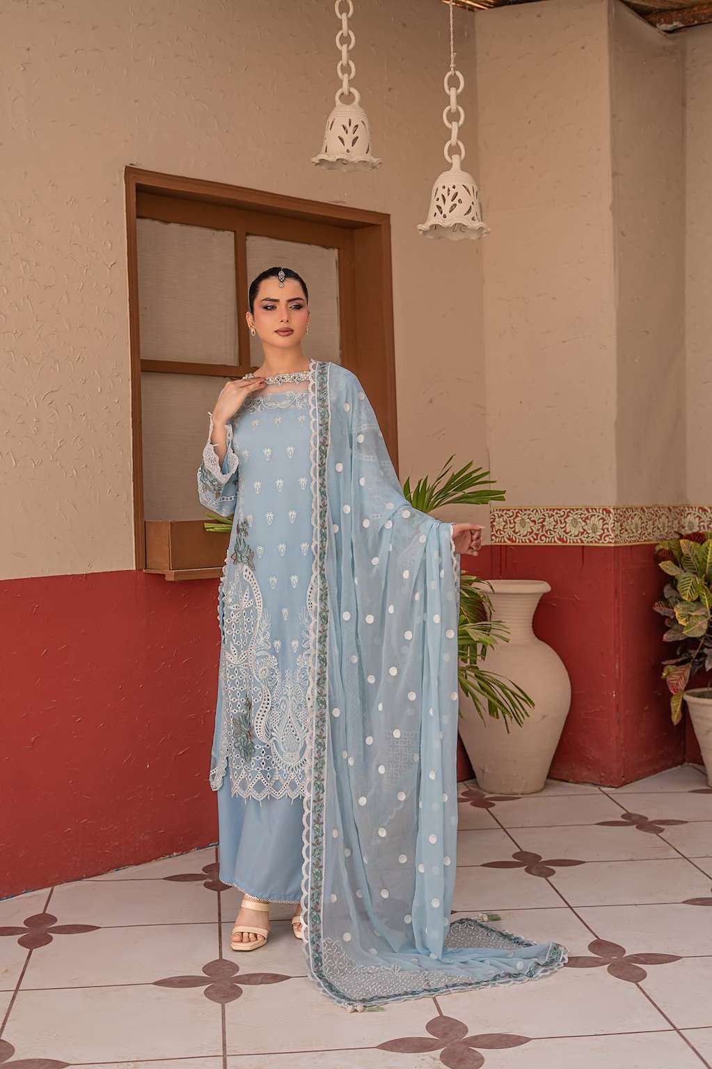 Baby Blue | Chiffon | Embroidered | 3-Piece Suit