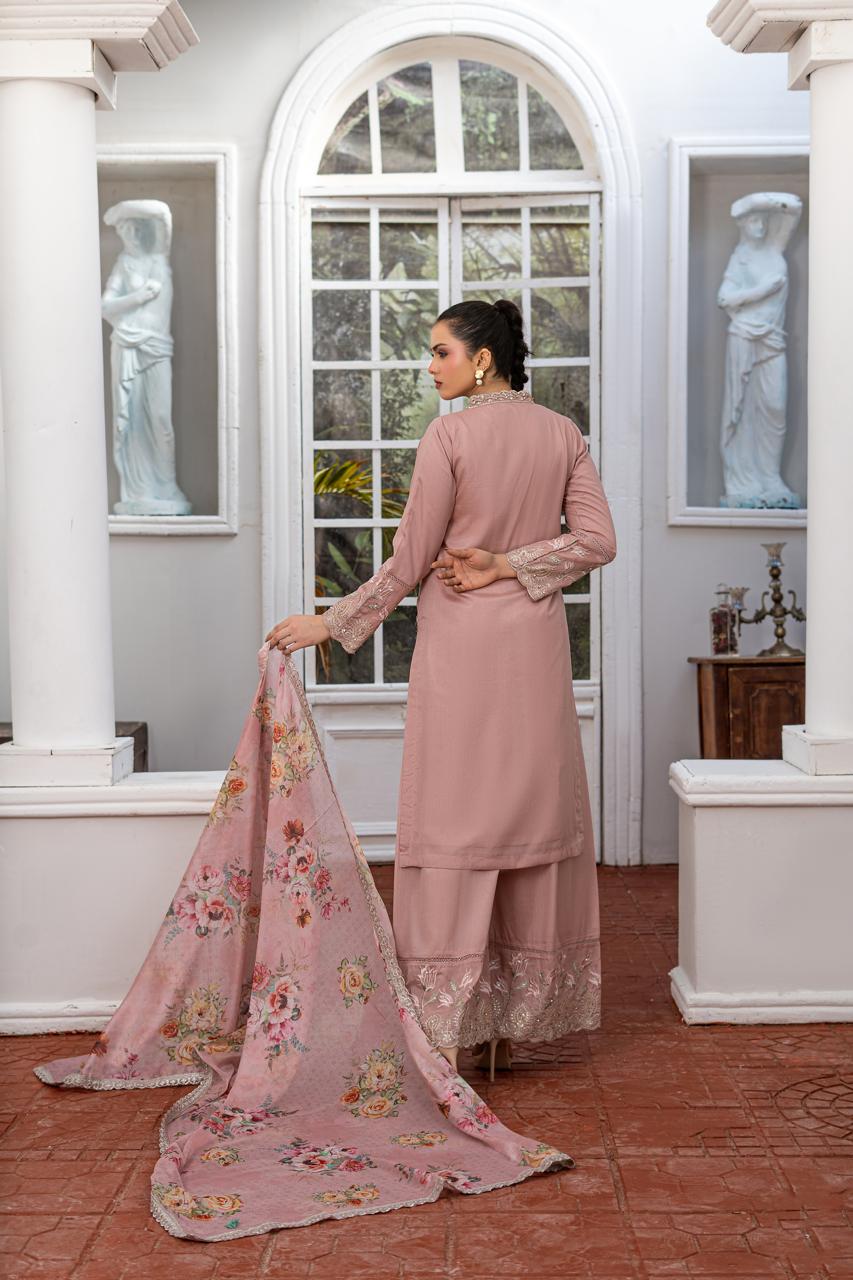Dusty Rose | Russian Silk | Embroidered | 3-Piece Suit