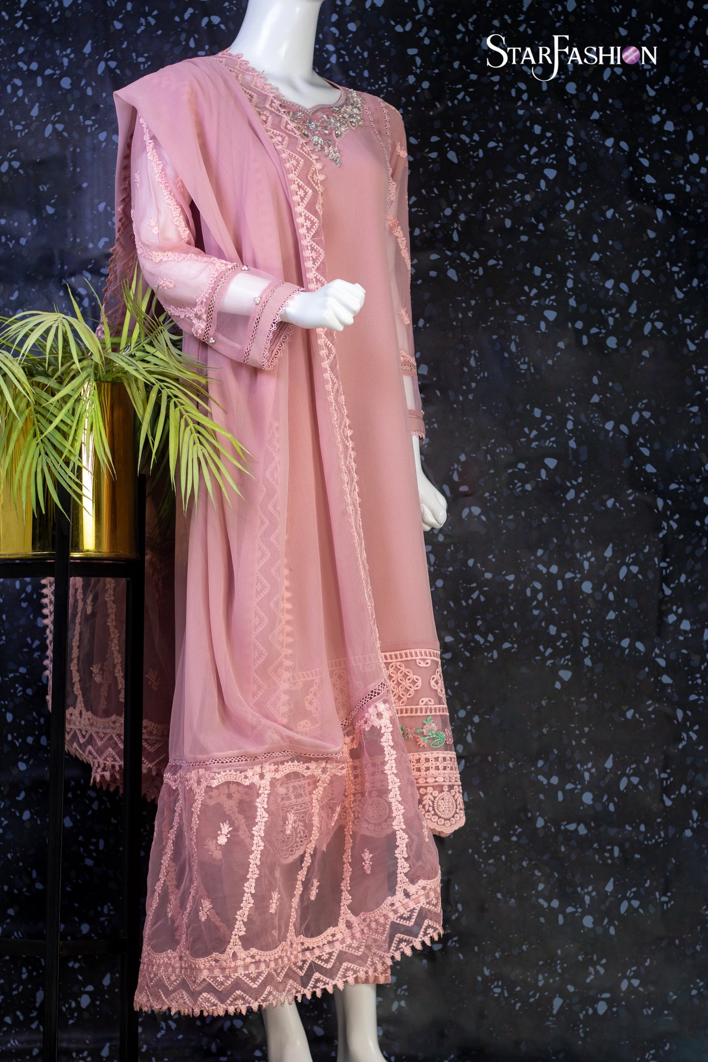 Elegant Straight Chiffon Ensemble with Grip-Style Trouser & Dupatta
