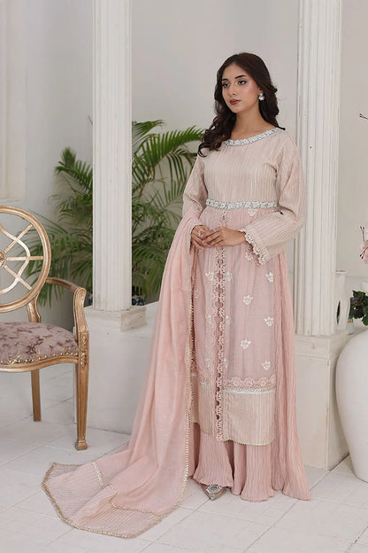 Embroidered Gown Style Chiffon Suit with Net Dupatta