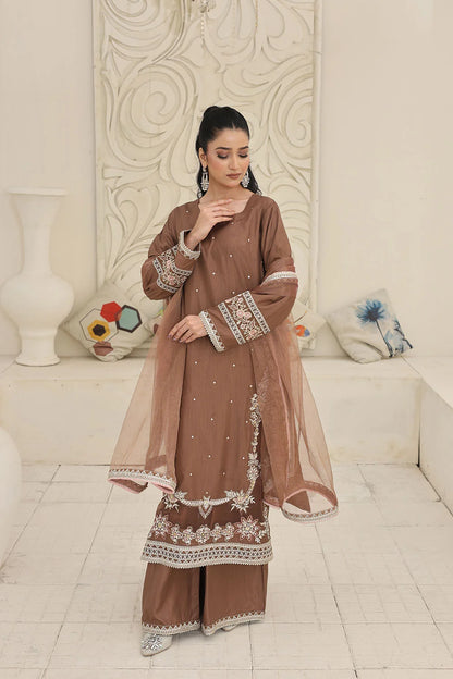Embroidered Raw Silk Suit with Khaddi Net Dupatta