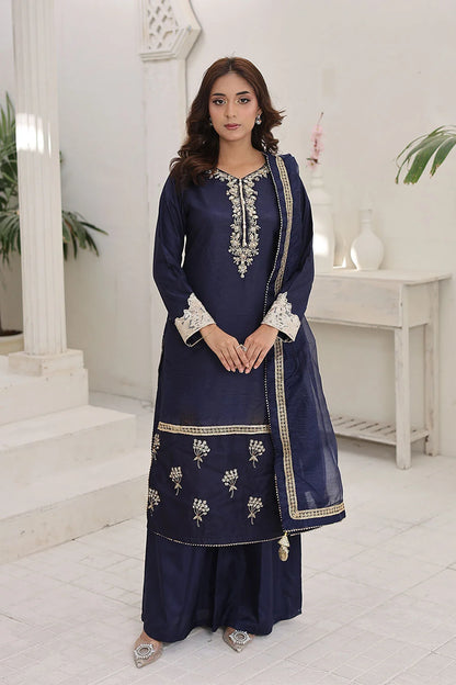 Embroidered Raw Silk Suit with Khaddi Net Dupatta