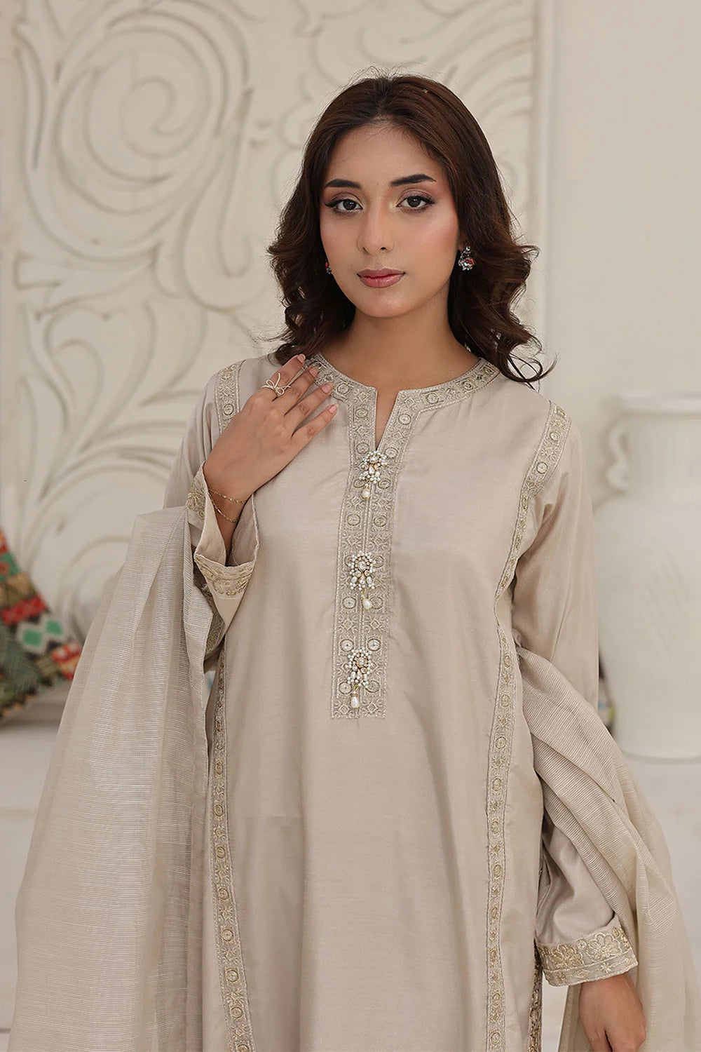 Refined Embroidered Raw Silk Straight-Cut Kurta Set