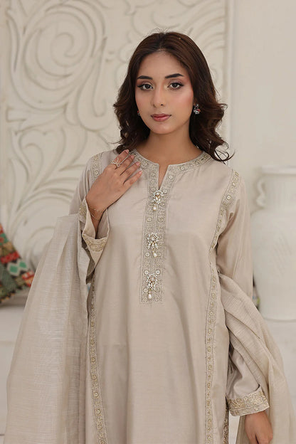 Refined Embroidered Raw Silk Straight-Cut Kurta Set