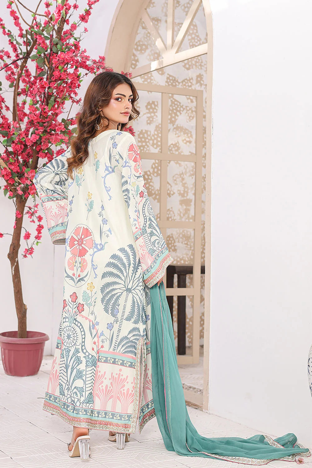 Printed Chiffon Straight Kurta with Chiffon Dupatta