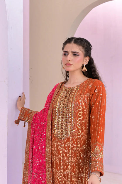 Fully Embroidered Chiffon A-Line Kurta with Plazzo