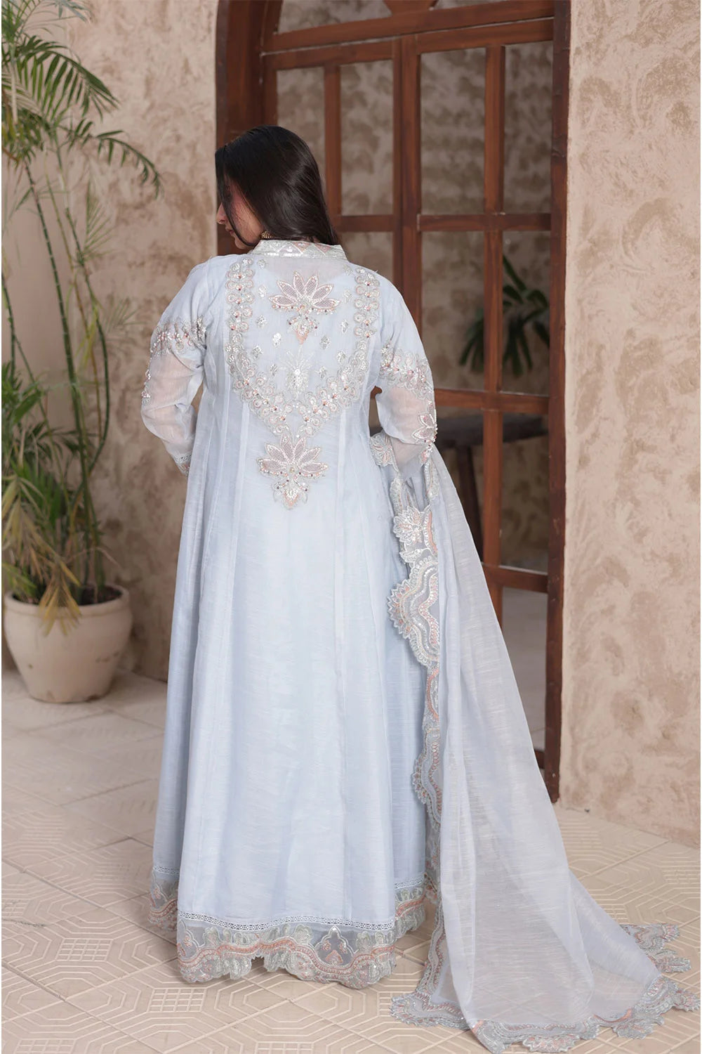 Embroidered Chiffon 4 Piece Coat Style Party Wear