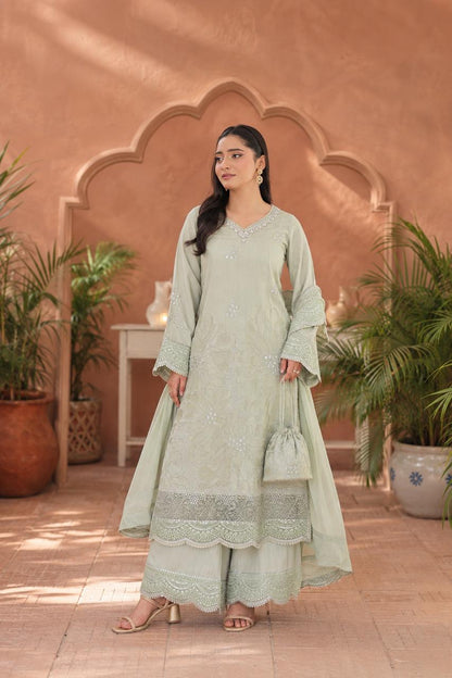 Pistachio 3-peice Embroidered suit