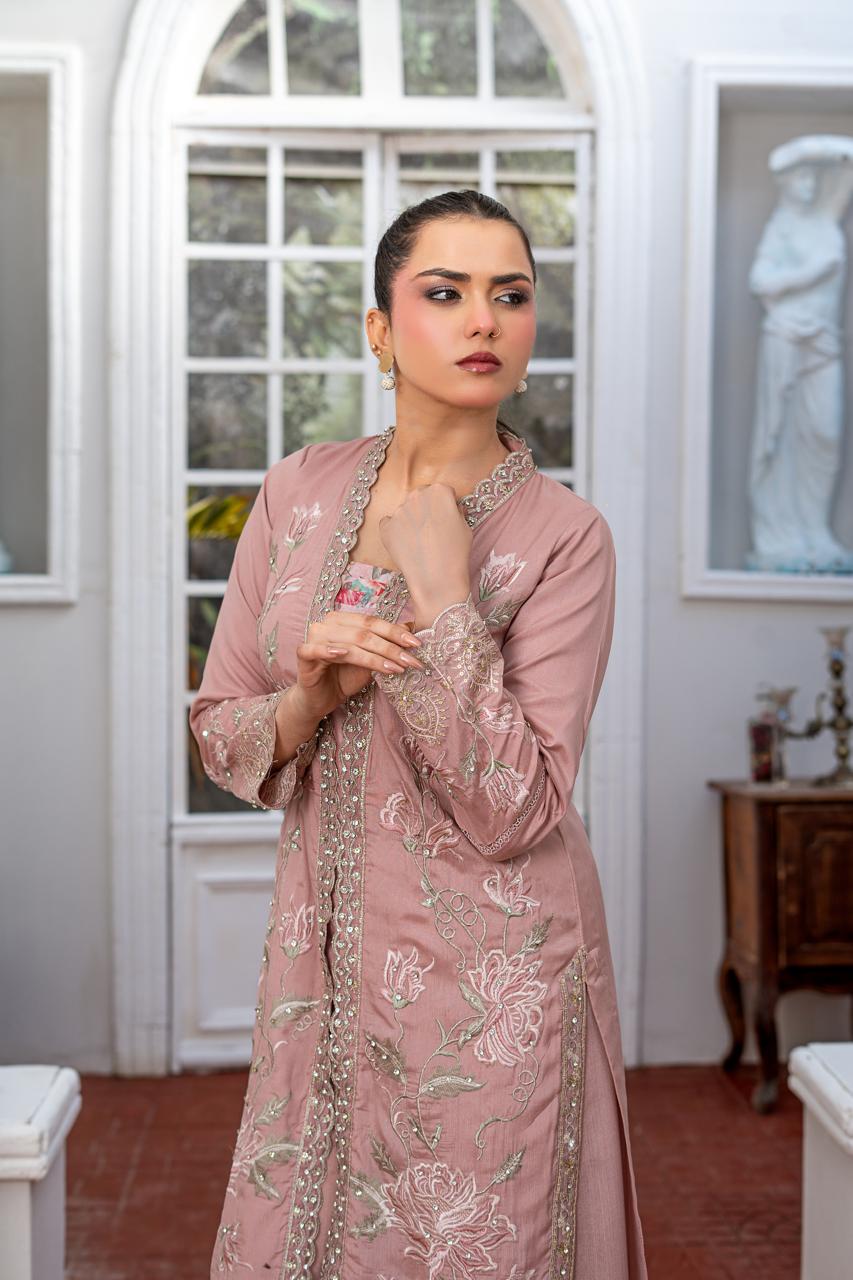 Dusty Rose | Russian Silk | Embroidered | 3-Piece Suit