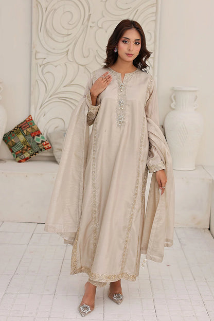 Refined Embroidered Raw Silk Straight-Cut Kurta Set