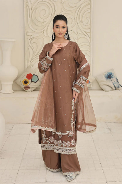 Embroidered Raw Silk Suit with Khaddi Net Dupatta