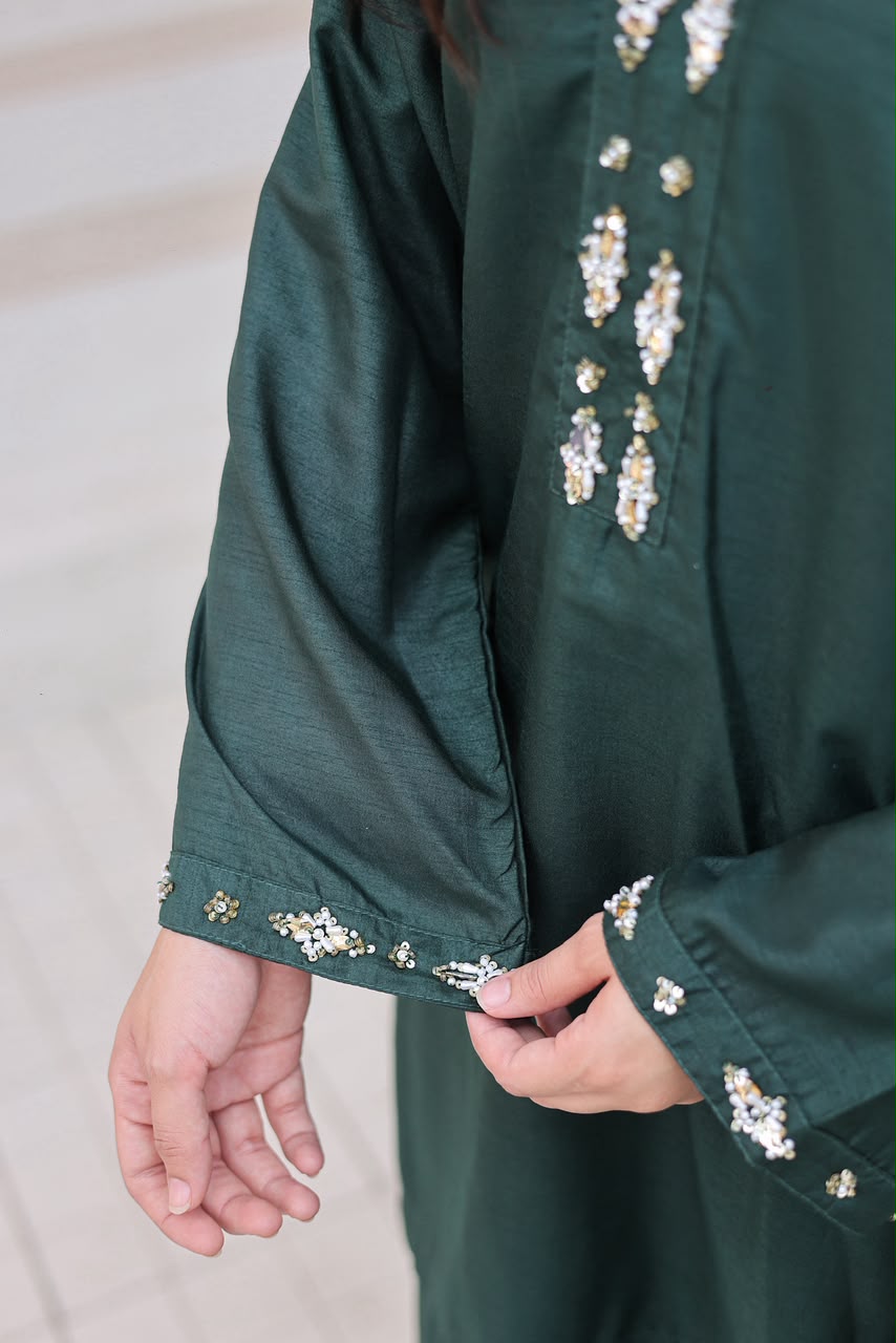 Bottle Green Embroidered 3-peice suit