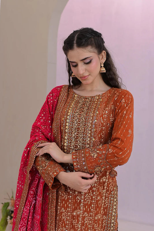 Fully Embroidered Chiffon A-Line Kurta with Plazzo