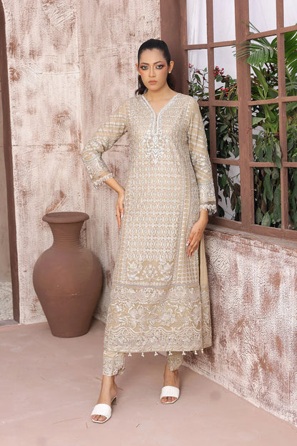 Embroidered Chiffon A-Line Suit with Net Dupatta