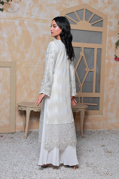 Embroidered Chiffon Straight Kurta with Crush Plazzo