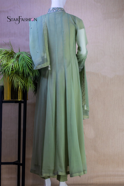 Iridescent Chiffon Ensemble with Silk Trouser & Dupatta