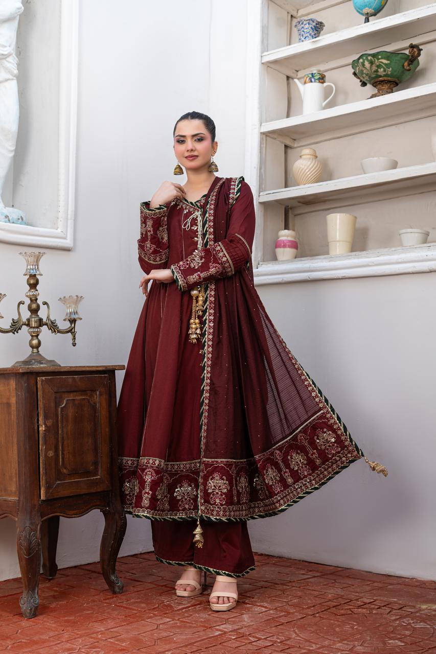 Blood Red | Banadora | Embroidered | 3-Piece Suit