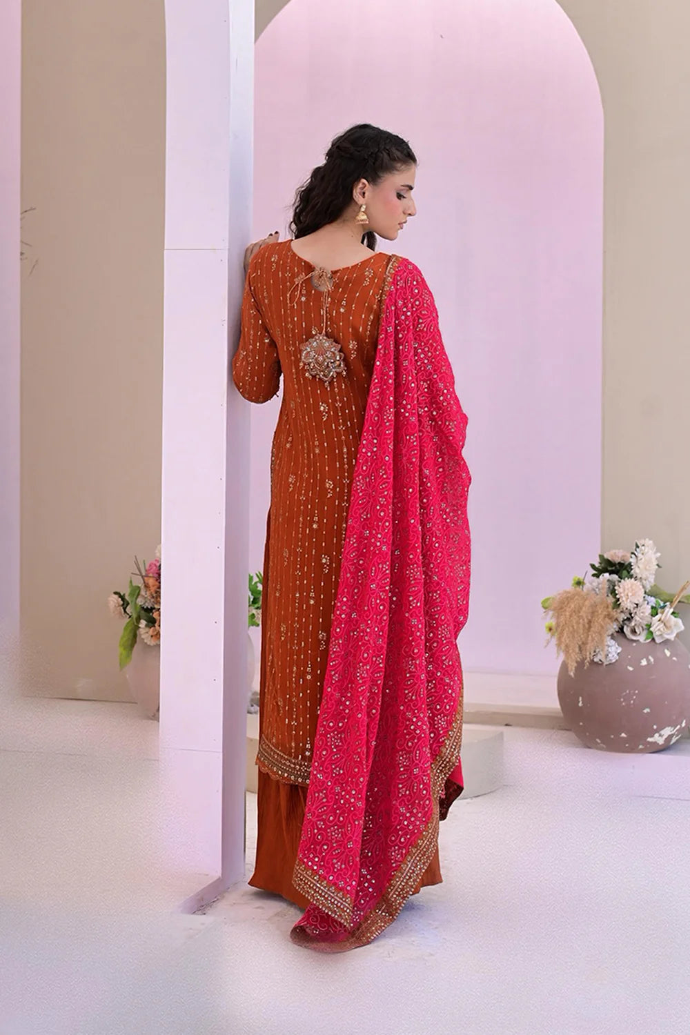 Fully Embroidered Chiffon A-Line Kurta with Plazzo