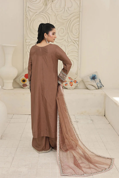 Embroidered Raw Silk Suit with Khaddi Net Dupatta