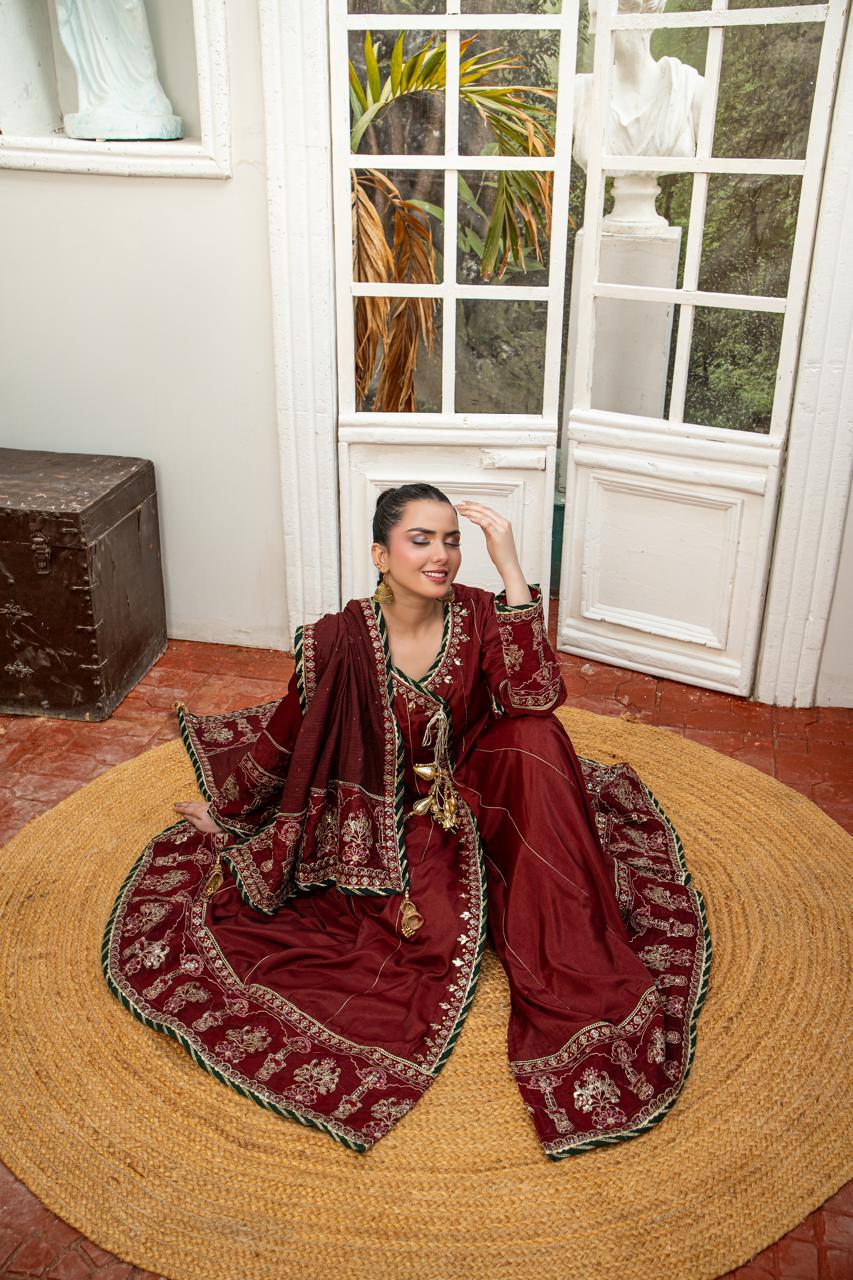 Blood Red | Banadora | Embroidered | 3-Piece Suit
