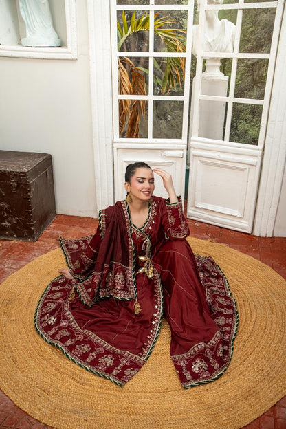 Blood Red | Banadora | Embroidered | 3-Piece Suit